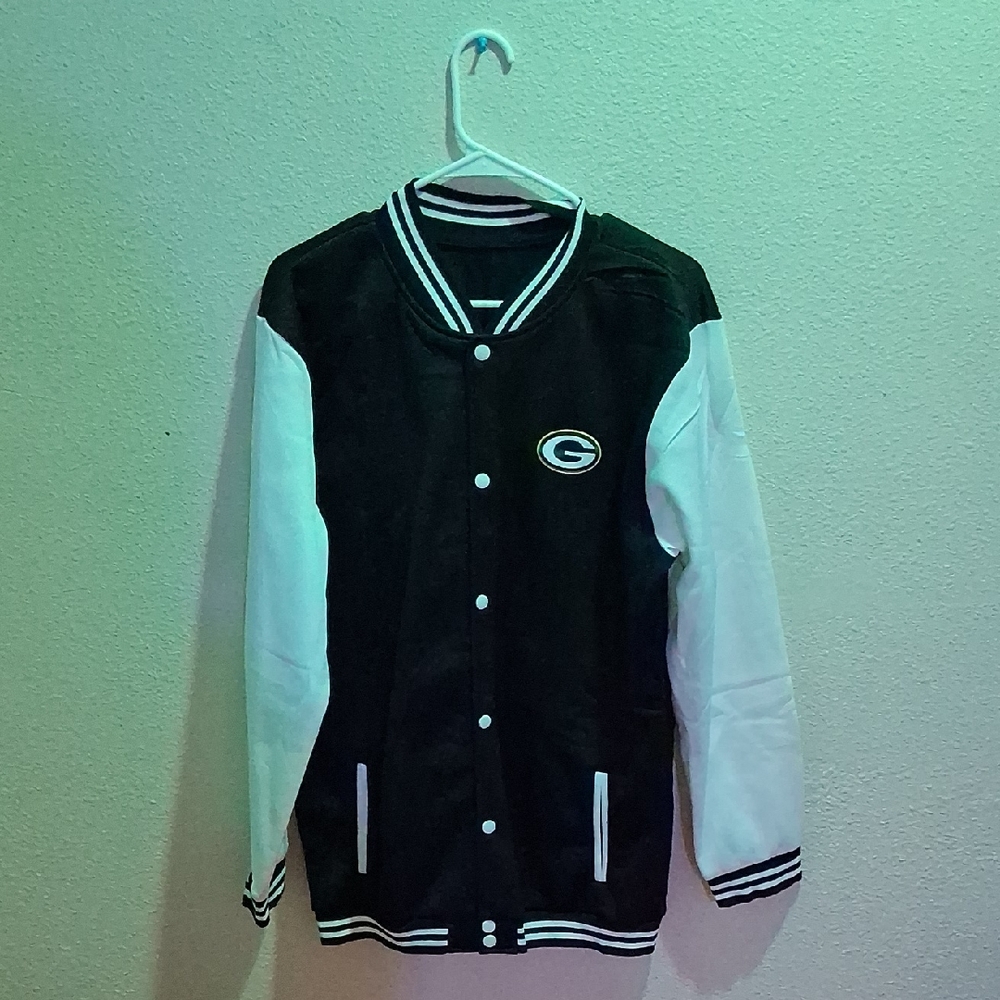 Mens Black and White Varsity Jacket Packers